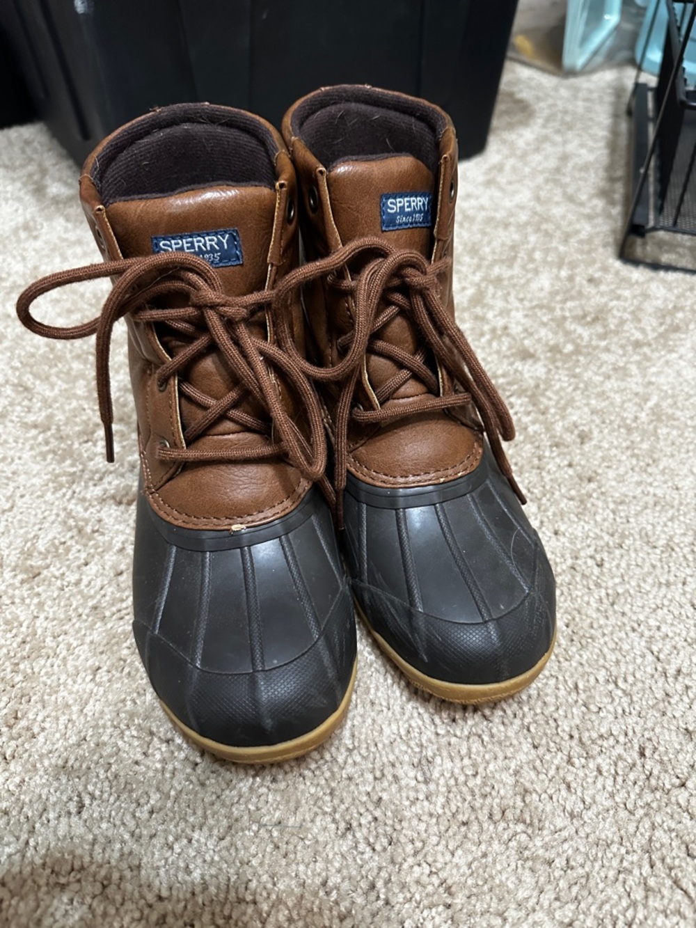 Sperry Brown Leather & Black Rubber Kids Rain Boots